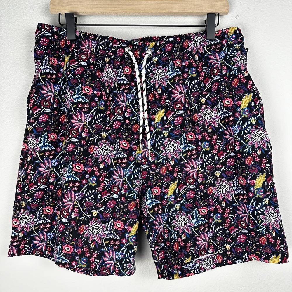 Consequence Floral Swim Trunks Mens XL Multicolor Elastic Waist Mesh Lined